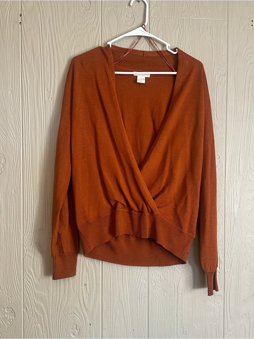 Christian Siriano Women's burnt orangeKnit V-Neck Long Sleeve Pullover Sweater L